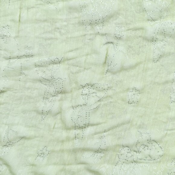 Light Green Sheer Scarf With Butterflies, Fringes And Glitter - Picture 3 of 6